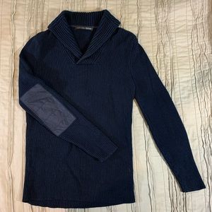 Zara navy cowl neck sweater with elbow patches